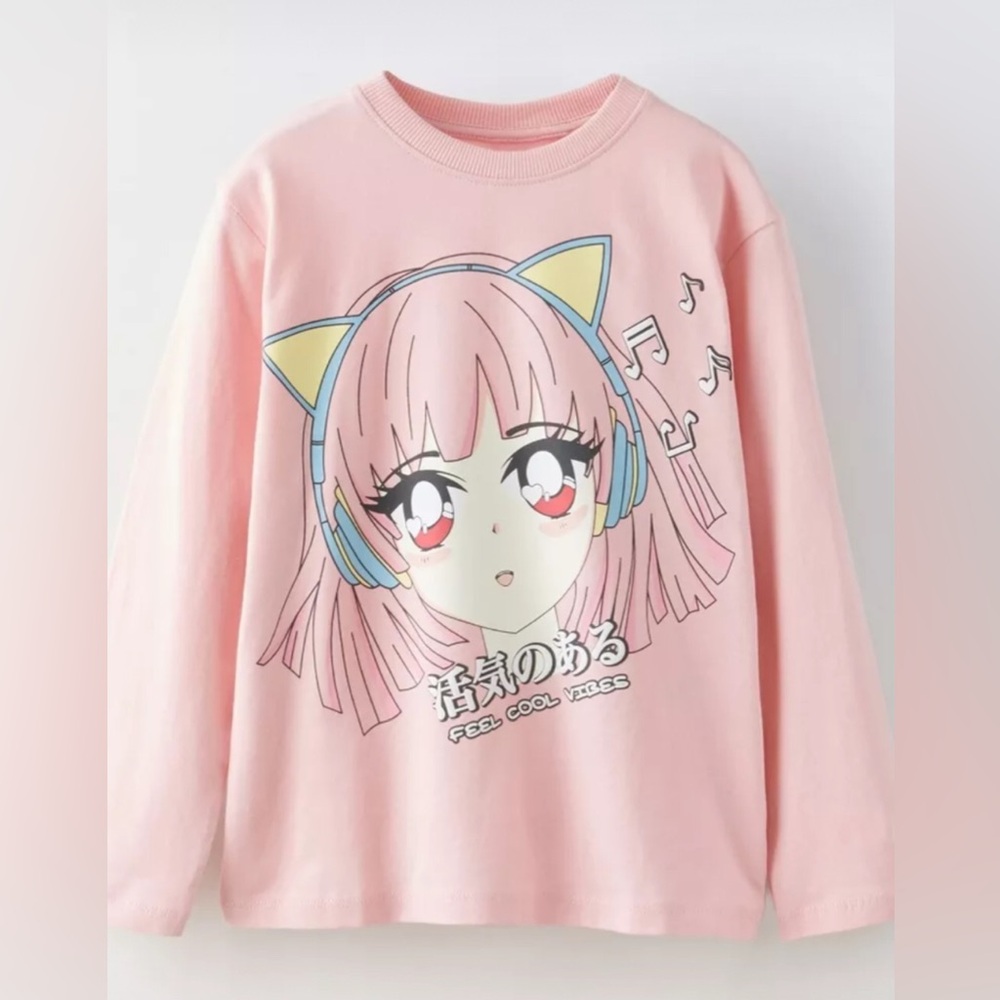 ZARA - Girls t-shirt featuring an anime-style character graphic with text